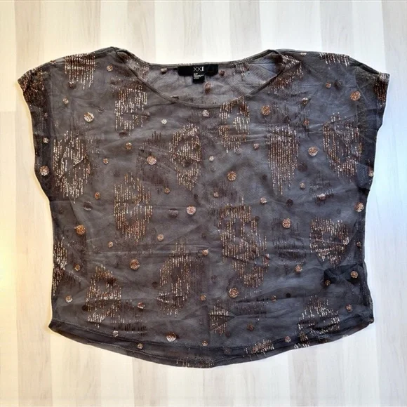 Forever 21 XXI Sheer Glitter Mesh Top - Size Small - Picture 5 of 11